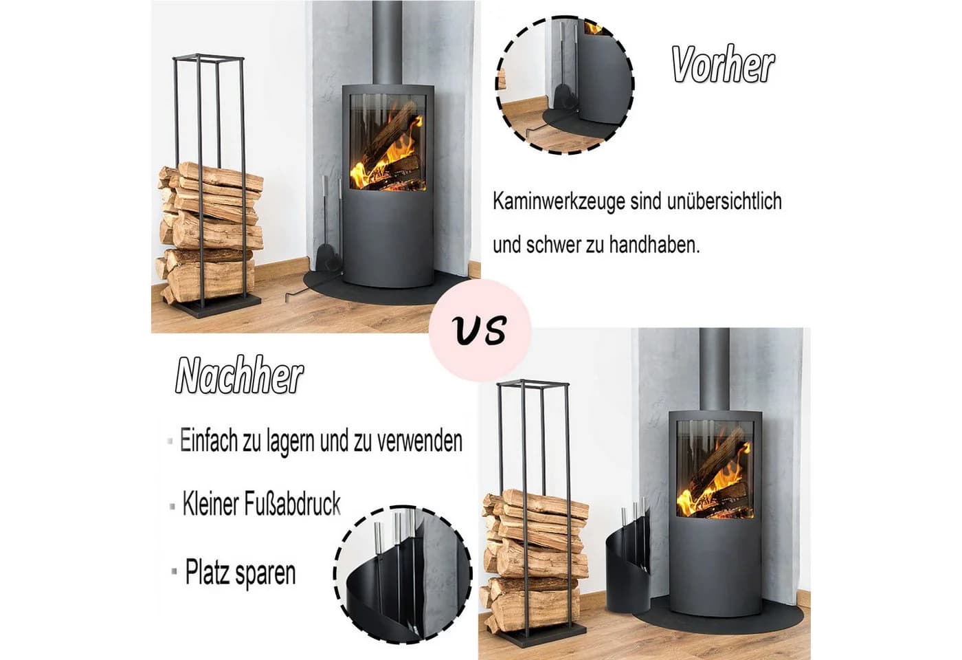 FIVMEN Kamingarnitur 5-teilig Schwarz mit Ständer - Bild 4