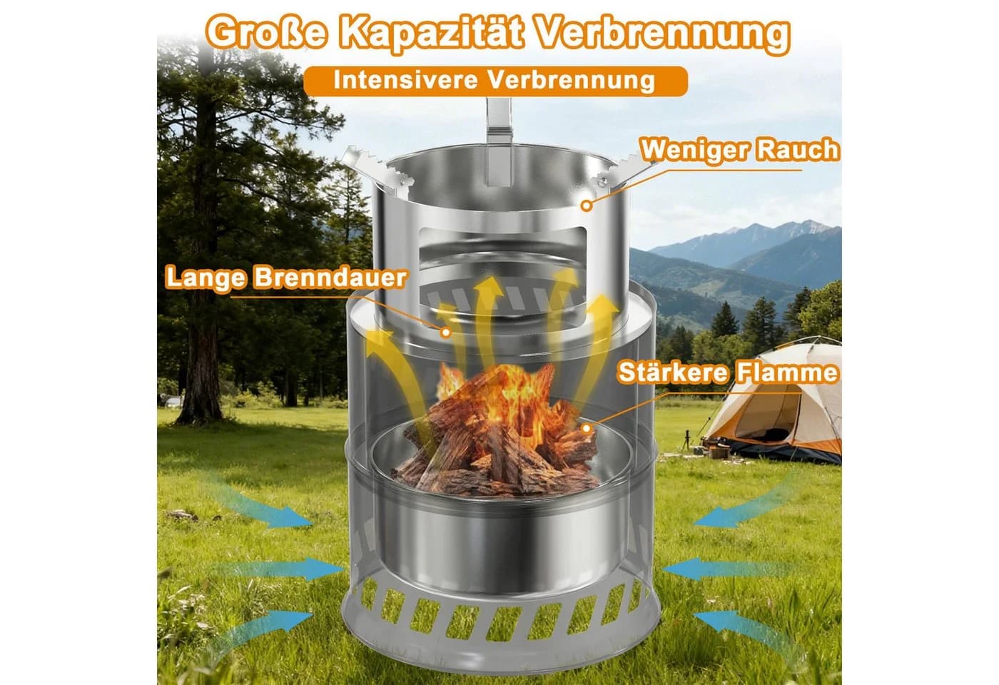 FIVMEN Feuerschale Campingkocher Edelstahl Tischkamin Silber - Bild 5