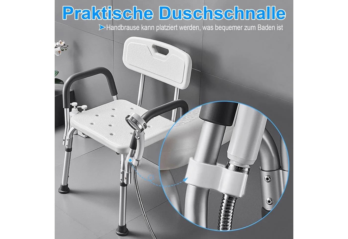 FIVMEN Duschstuhl Höhenverstellbar Weiß mit Arm- und Rückenlehne - Bild 4