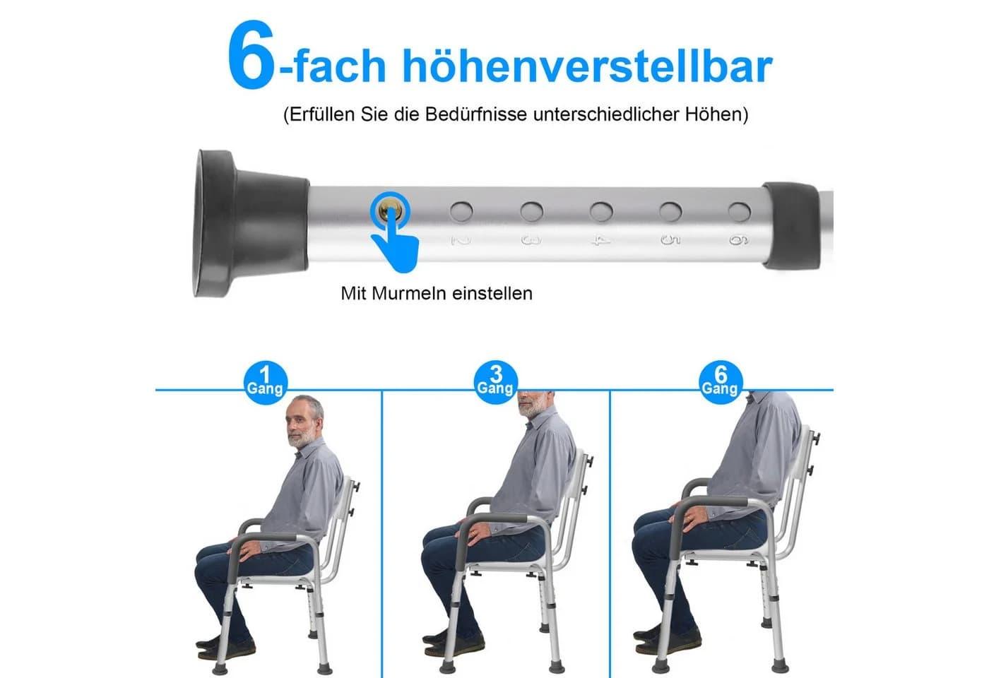 FIVMEN Duschstuhl Höhenverstellbar Weiß mit Arm- und Rückenlehne - Bild 5