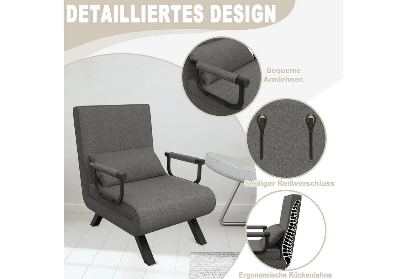 FIVMEN Sessel 3 in 1 Schlafsessel Schlafsofa Klappbares mit Bettfunktion - Bild 4