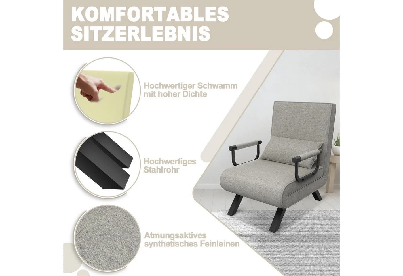FIVMEN 3-in-1 Schlafsessel Grau mit verstellbarer Rückenlehne - Bild 4