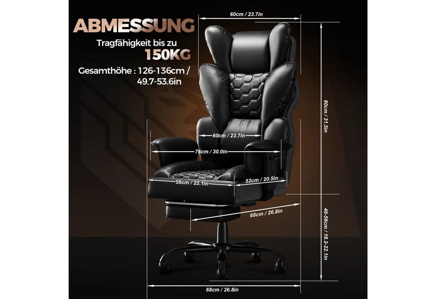 FIVMEN Ergonomischer Bürostuhl mit Fußstütze und PU-Leder