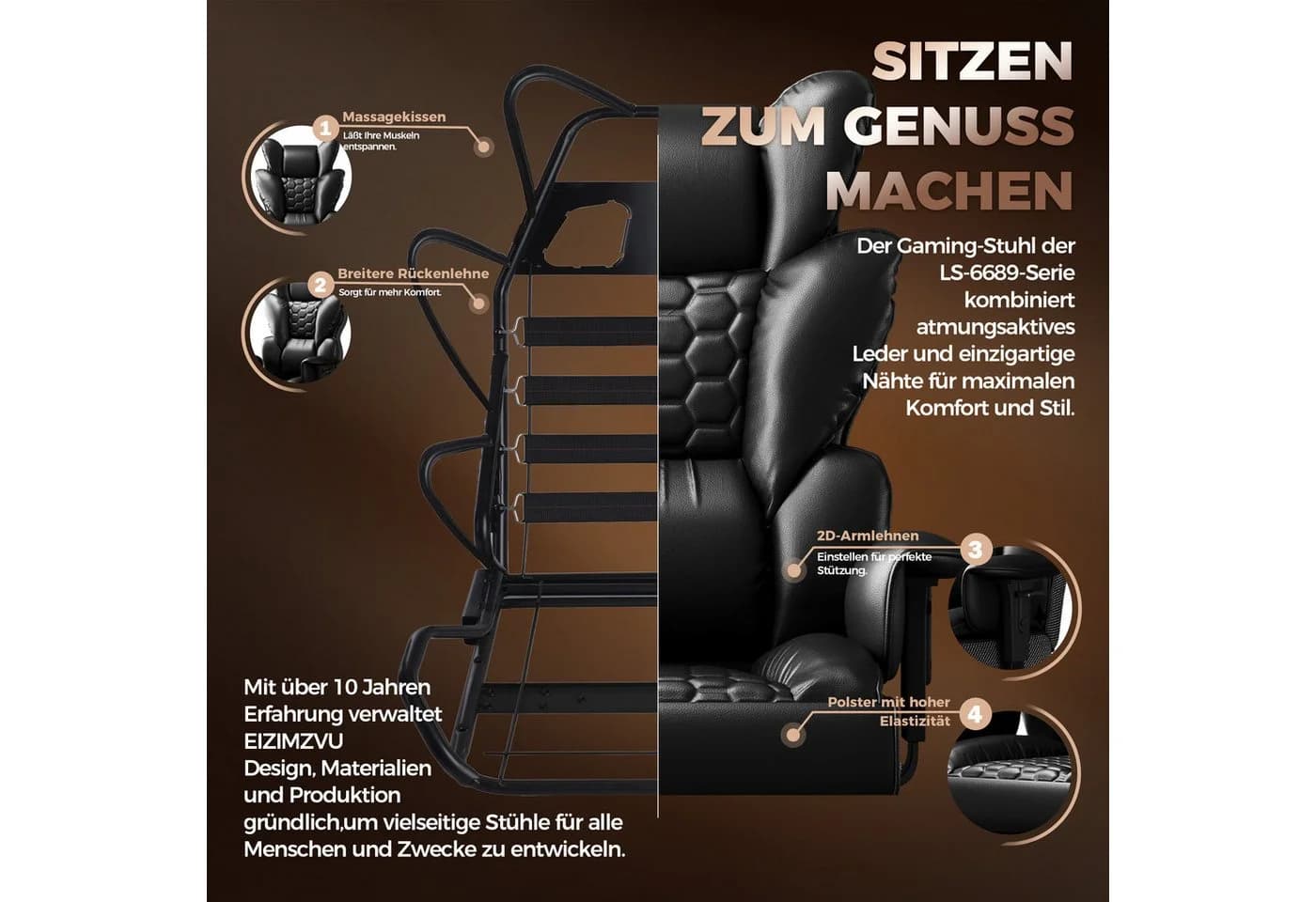 FIVMEN Ergonomischer Bürostuhl mit Fußstütze und PU-Leder - Bild 3