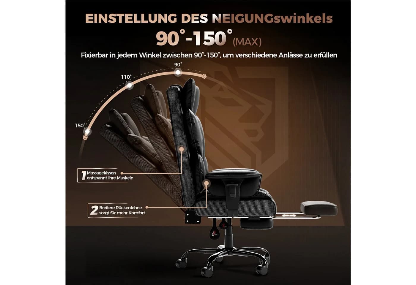 FIVMEN Ergonomischer Bürostuhl mit Fußstütze und PU-Leder - Bild 5