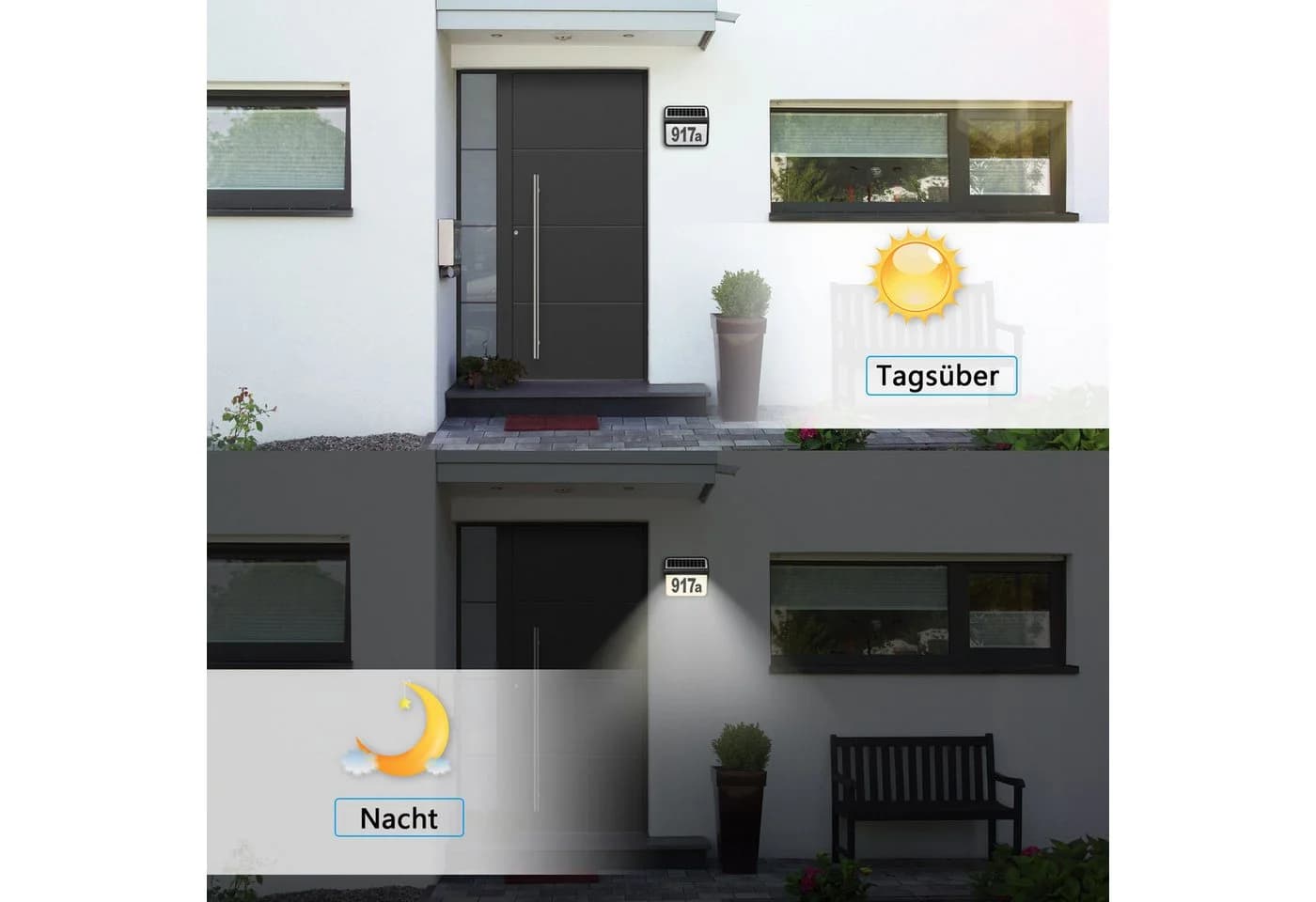 FIVMEN Solar Hausnummer LED Beleuchtung Schwarz Edelstahl - Bild 4