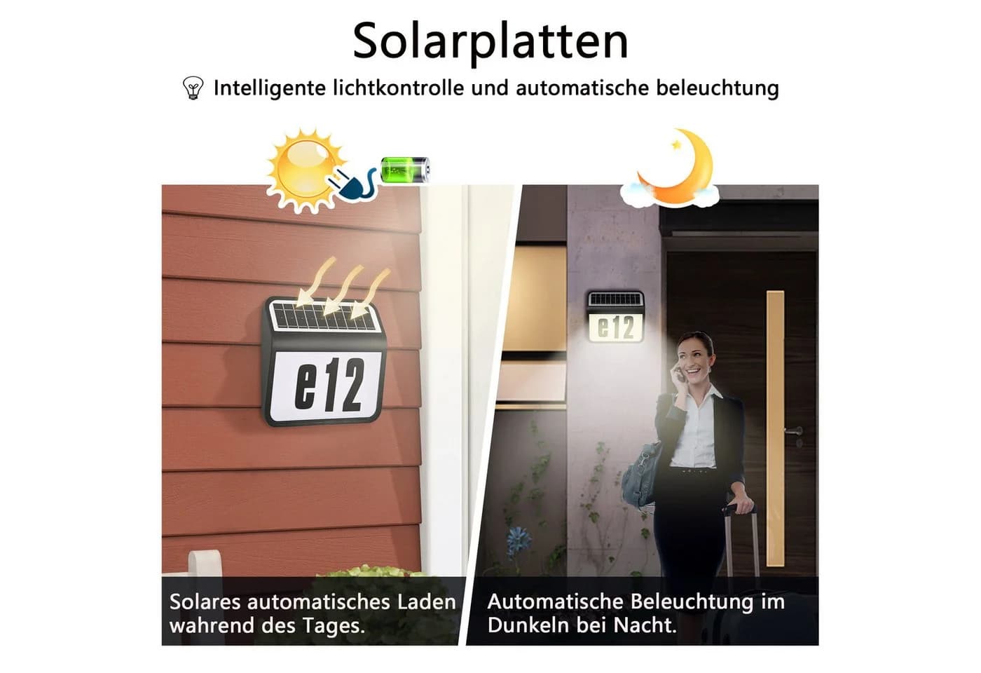 FIVMEN Solar Hausnummer LED Beleuchtung Schwarz Edelstahl - Bild 5