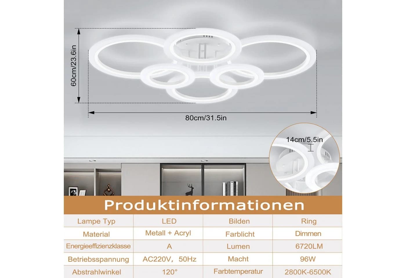 FIVMEN LED Deckenleuchte Dimmbar mit Fernbedienung