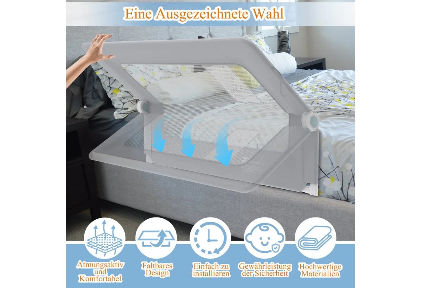 FIVMEN Bettschutzgitter Grau Höhenverstellbar Zusammenklappbar - Bild 5