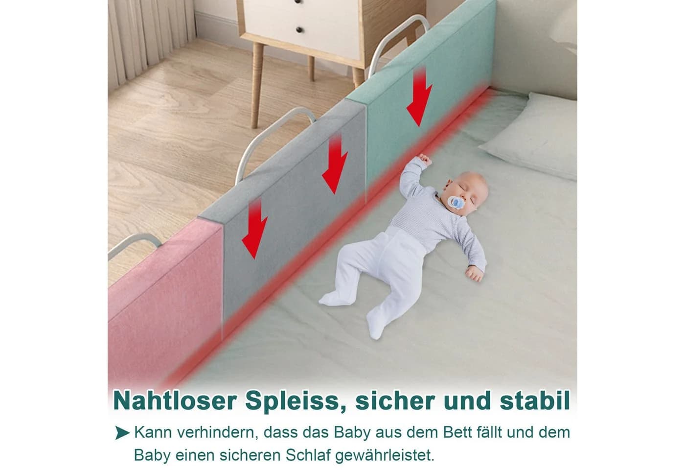 FIVMEN Bettschutzgitter 40-60cm Höhenverstellbar Leinengrau/Seegrün/Kirschrosa - Bild 5