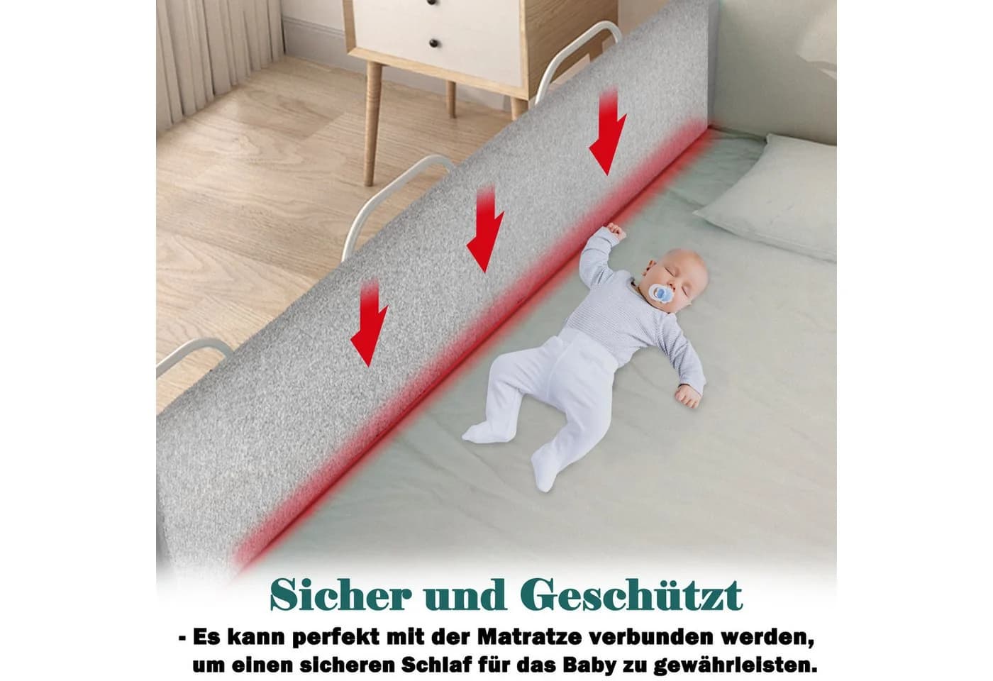 FIVMEN Bettschutzgitter Bettgitter Bettkantenschutz Höhenverstellbar Sicherheitsgeländer, für Kinder Bett, Leinengrau - Bild 4