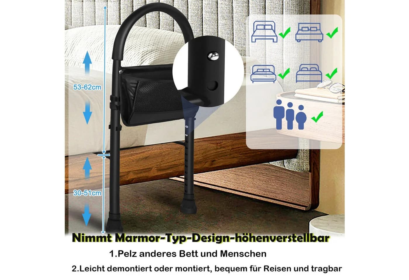 FIVMEN Bettschutzgitter für ältere Erwachsene höhenverstellbarer Haltegriff Bettstock - Bild 3