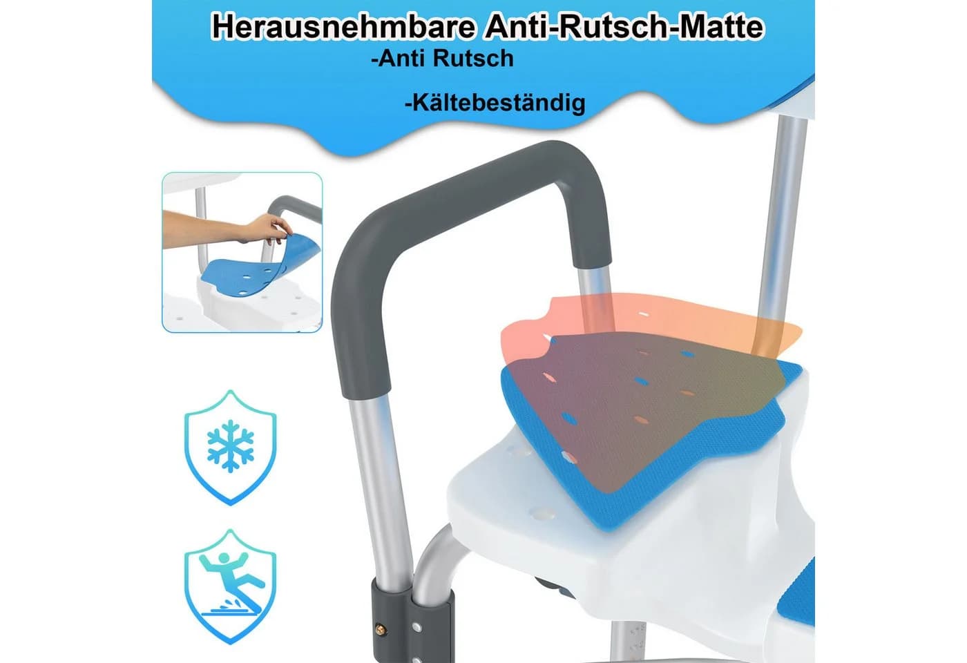 FIVMEN Duschhocker mit Rückenlehne & Armlehnen, 180 kg belastbar - Bild 3