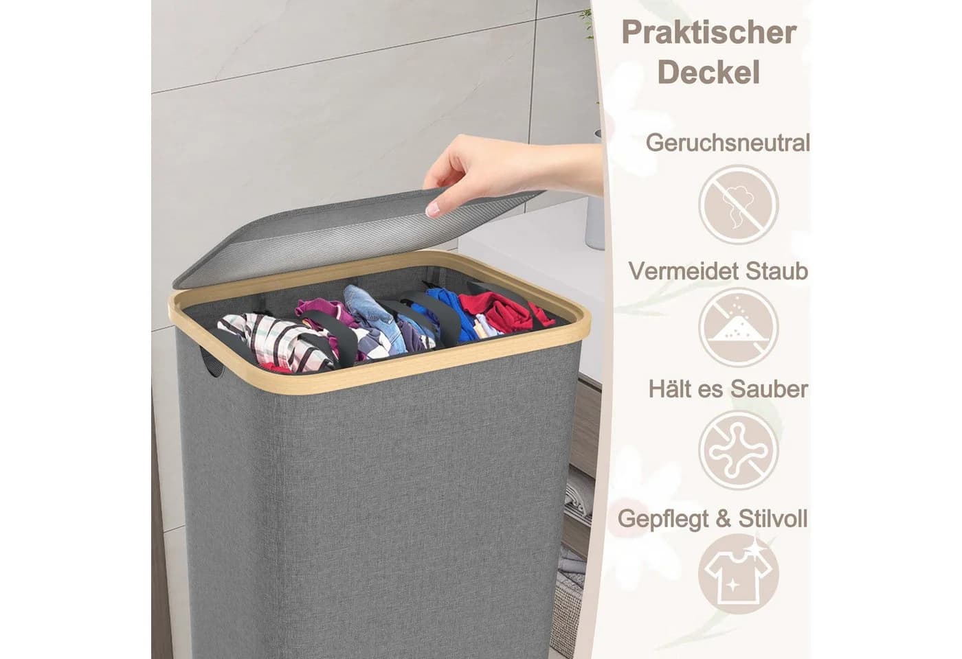 FIVMEN Wäschekorb 140L mit Deckel 3 Fächer - Bild 3