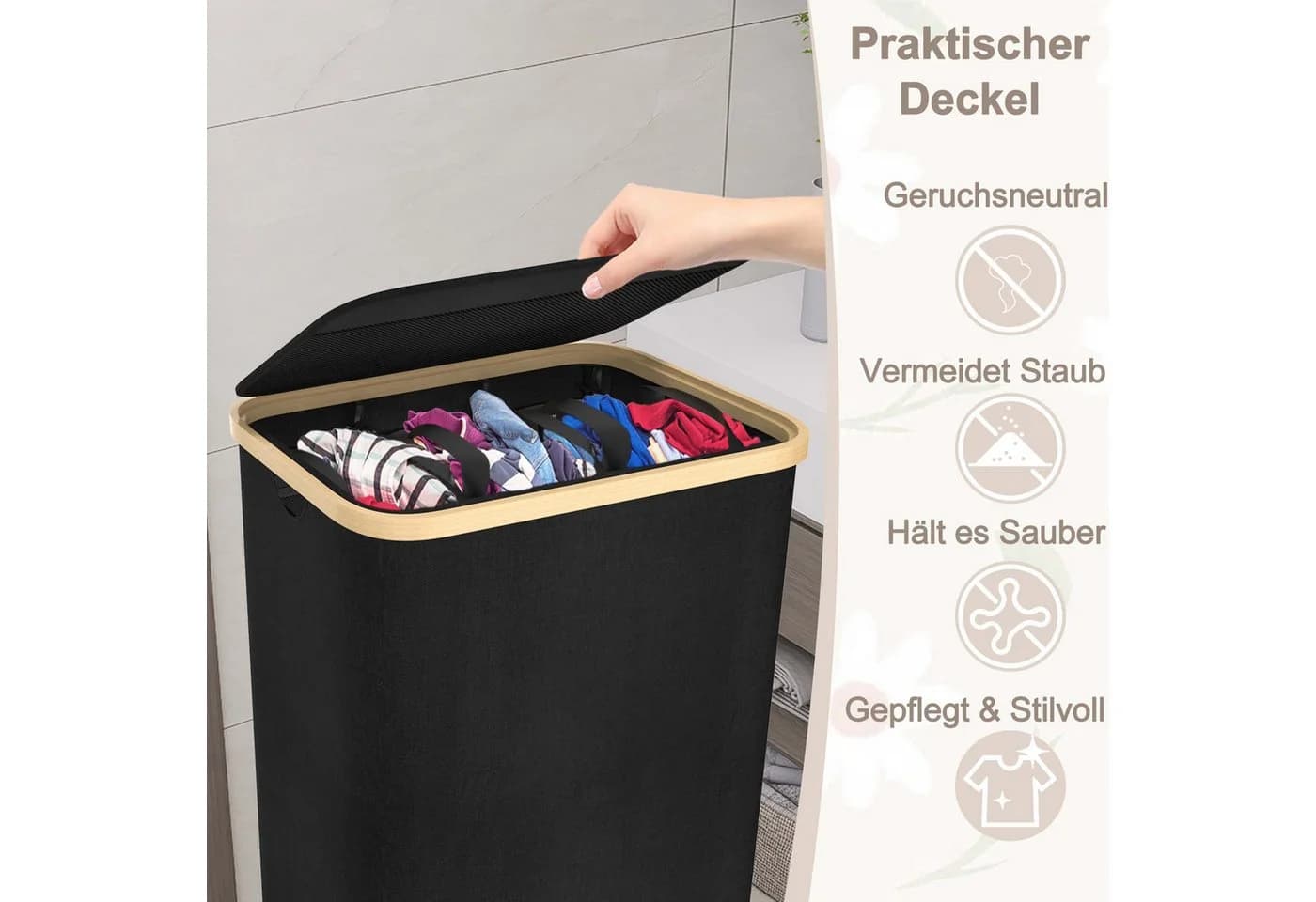 FIVMEN Wäschekorb 140L mit Deckel 3 Fächer - Bild 3