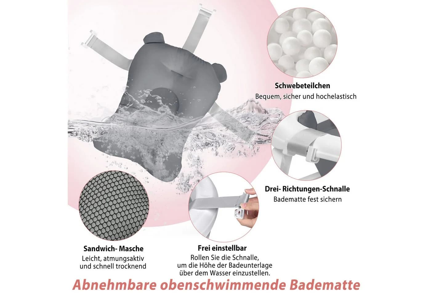 FIVMEN Faltbare Babybadewanne mit rutschfesten Füßen, inkl. Bade Sitzkissen, platzsparend - Bild 3