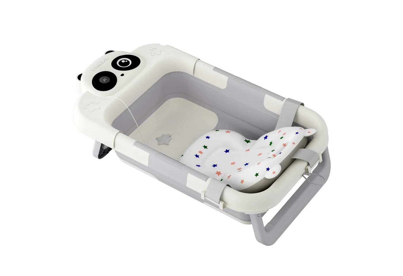 FIVMEN Babybadewanne Faltbar Mit Badekissen & Thermometer Grau/Weiß - Bild 2