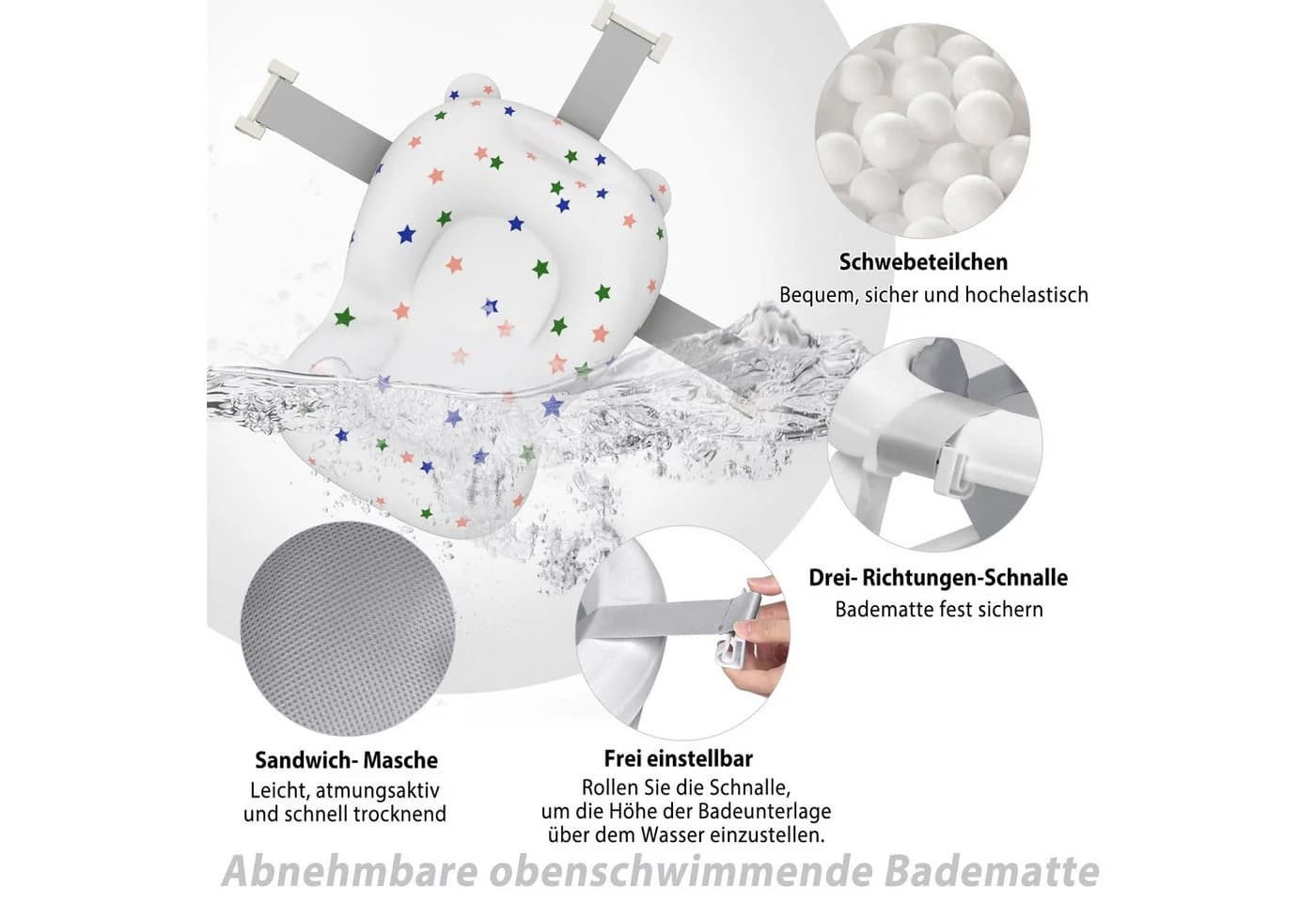 FIVMEN Babybadewanne Faltbar Mit Badekissen & Thermometer Grau/Weiß - Bild 3