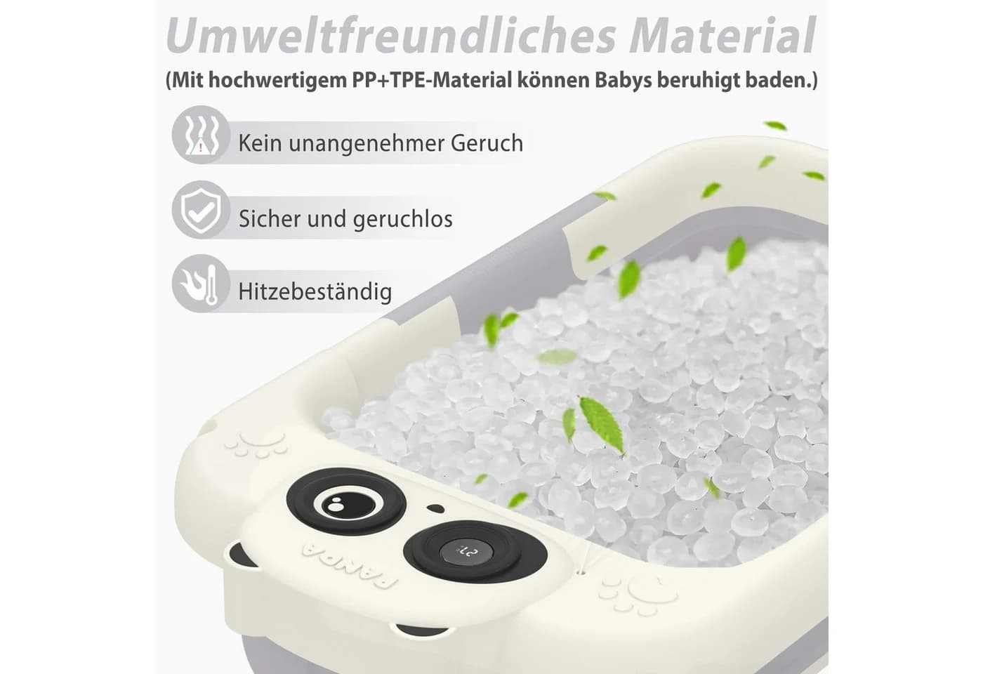 FIVMEN Babybadewanne Faltbar Mit Badekissen & Thermometer Grau/Weiß - Bild 4