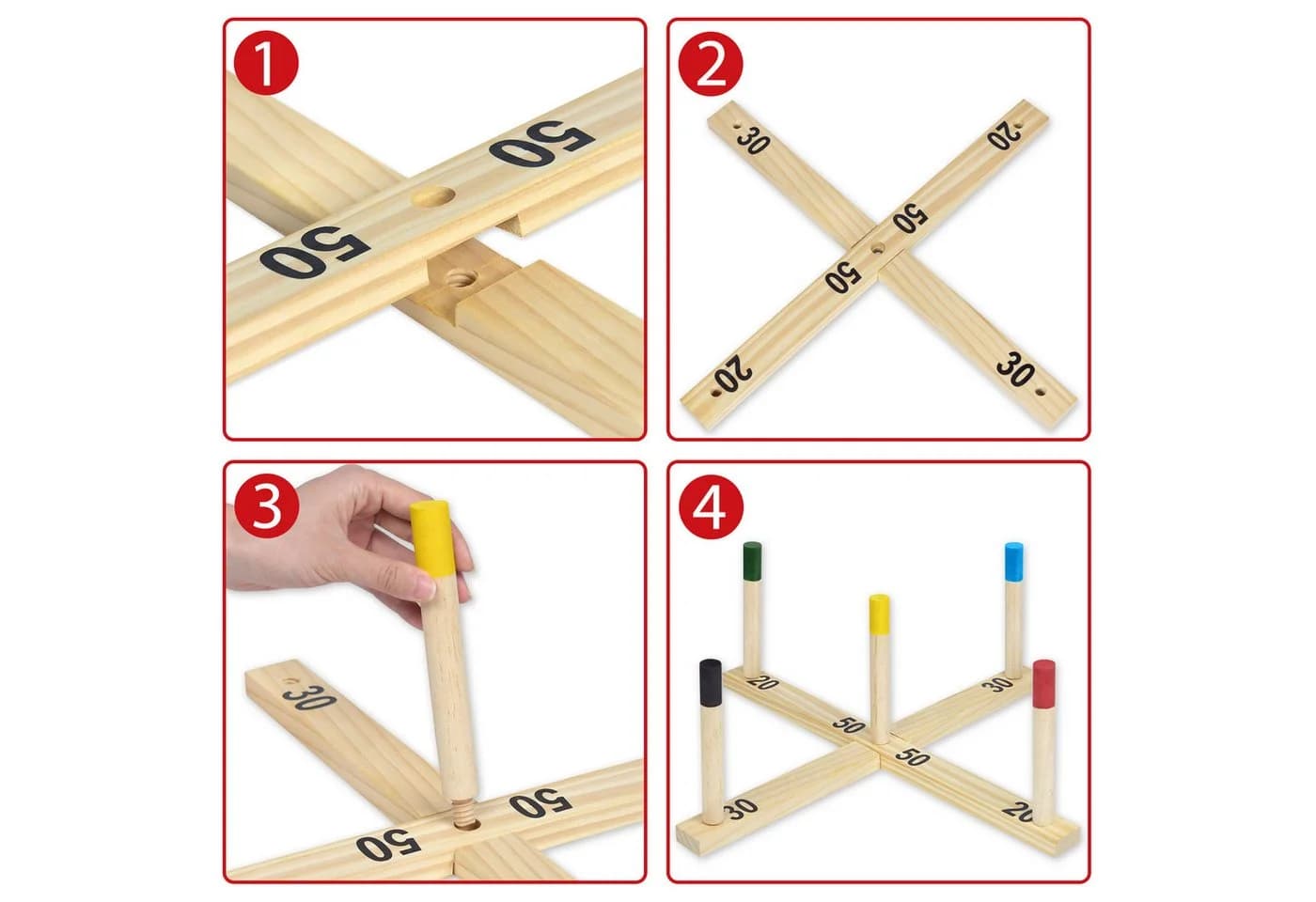 FIVMEN Ringwurfspiel aus Holz, 10-tlg. mit 5 Wurfringe und 5 Spielstäben - Bild 3