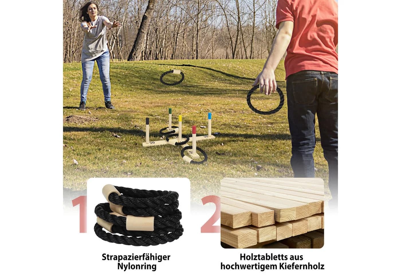 FIVMEN Ringwurfspiel aus Holz, 10-tlg. mit 5 Wurfringe und 5 Spielstäben - Bild 4