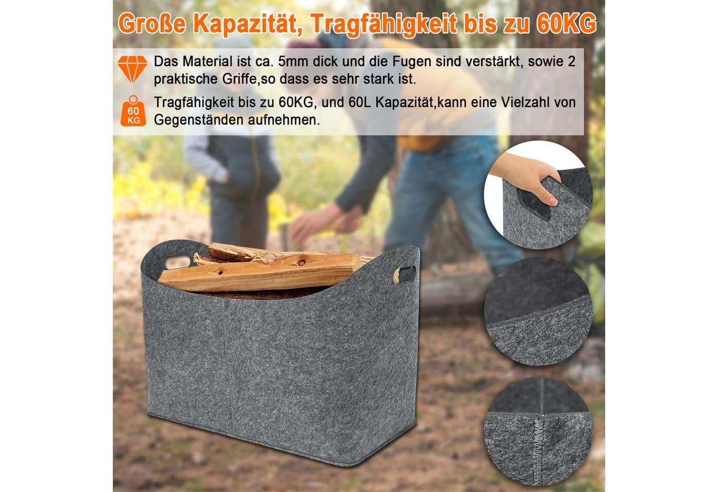 FIVMEN Allzweckkorb Henkeltasche Aufbewahrungstaschen Set Filz 60 Liter - Bild 3