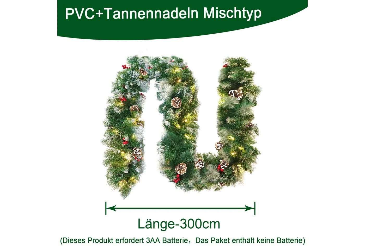 FIVMEN Kunstgirlande mit LED-Lichterkette, Weihnachtsdeko Tannengirlande