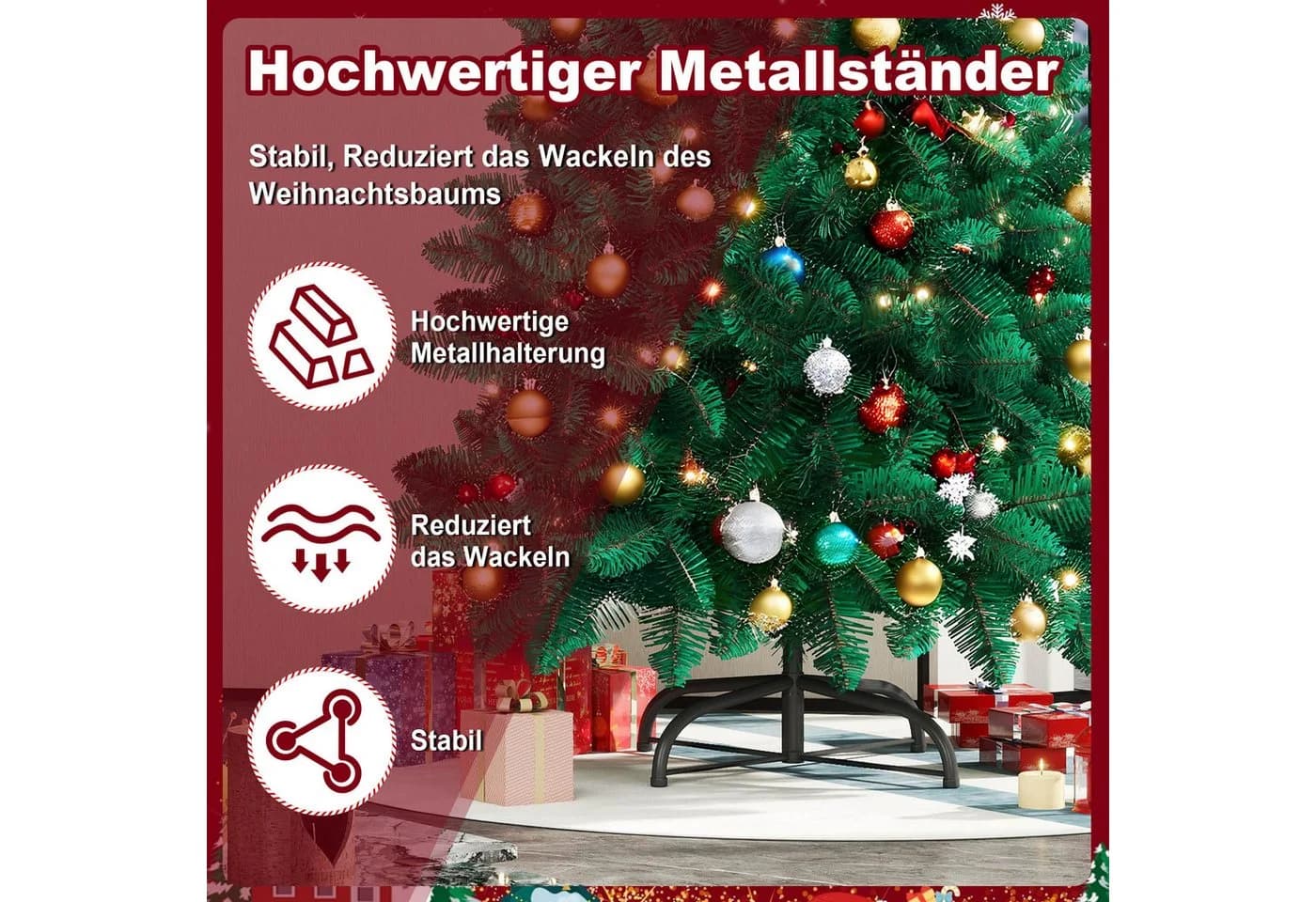 FIVMEN Künstlicher Weihnachtsbaum Grün mit LED warm-weiß und Metallständer - Bild 3