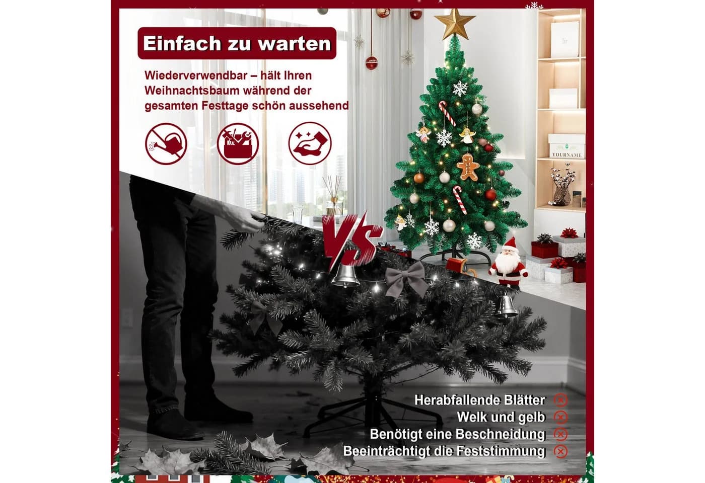 FIVMEN Künstlicher Weihnachtsbaum Grün mit LED warm-weiß und Metallständer - Bild 4