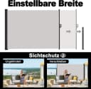 FIVMEN Seitenmarkise Anthrazit/Grau Ausziehbar Sonnenschutz Bild 3