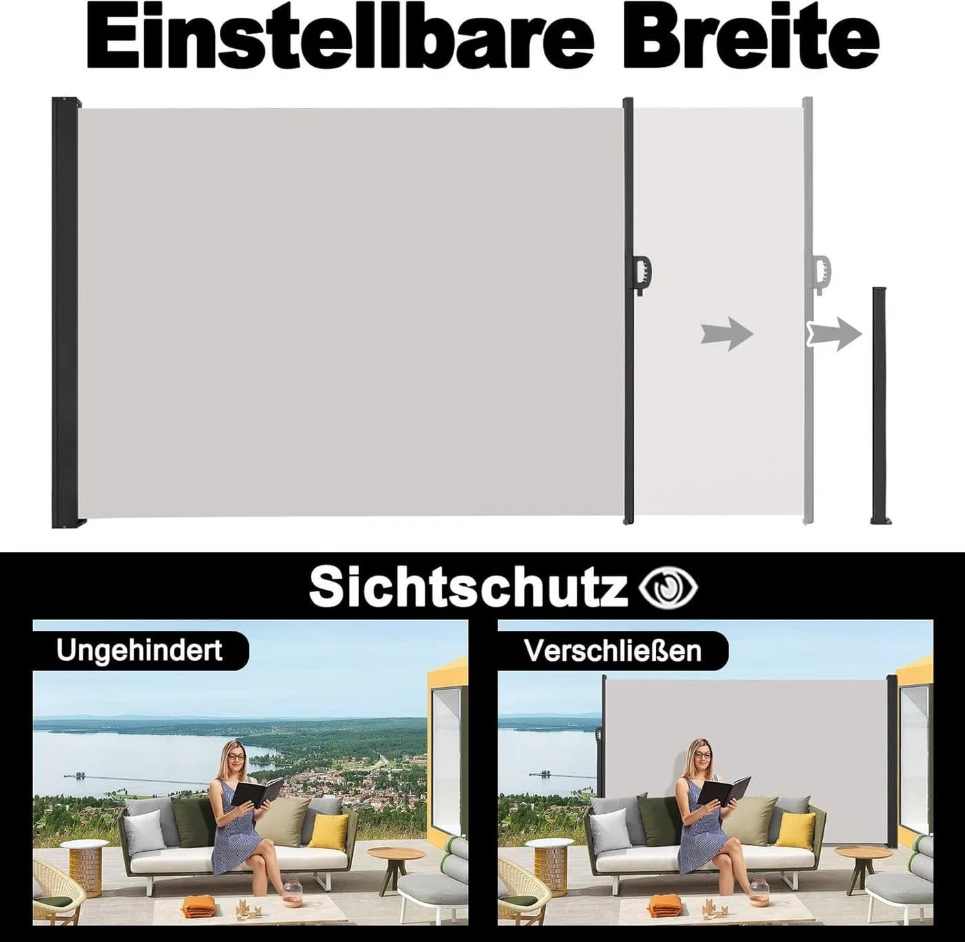 FIVMEN Seitenmarkise Anthrazit/Grau Ausziehbar Sonnenschutz - Bild 3