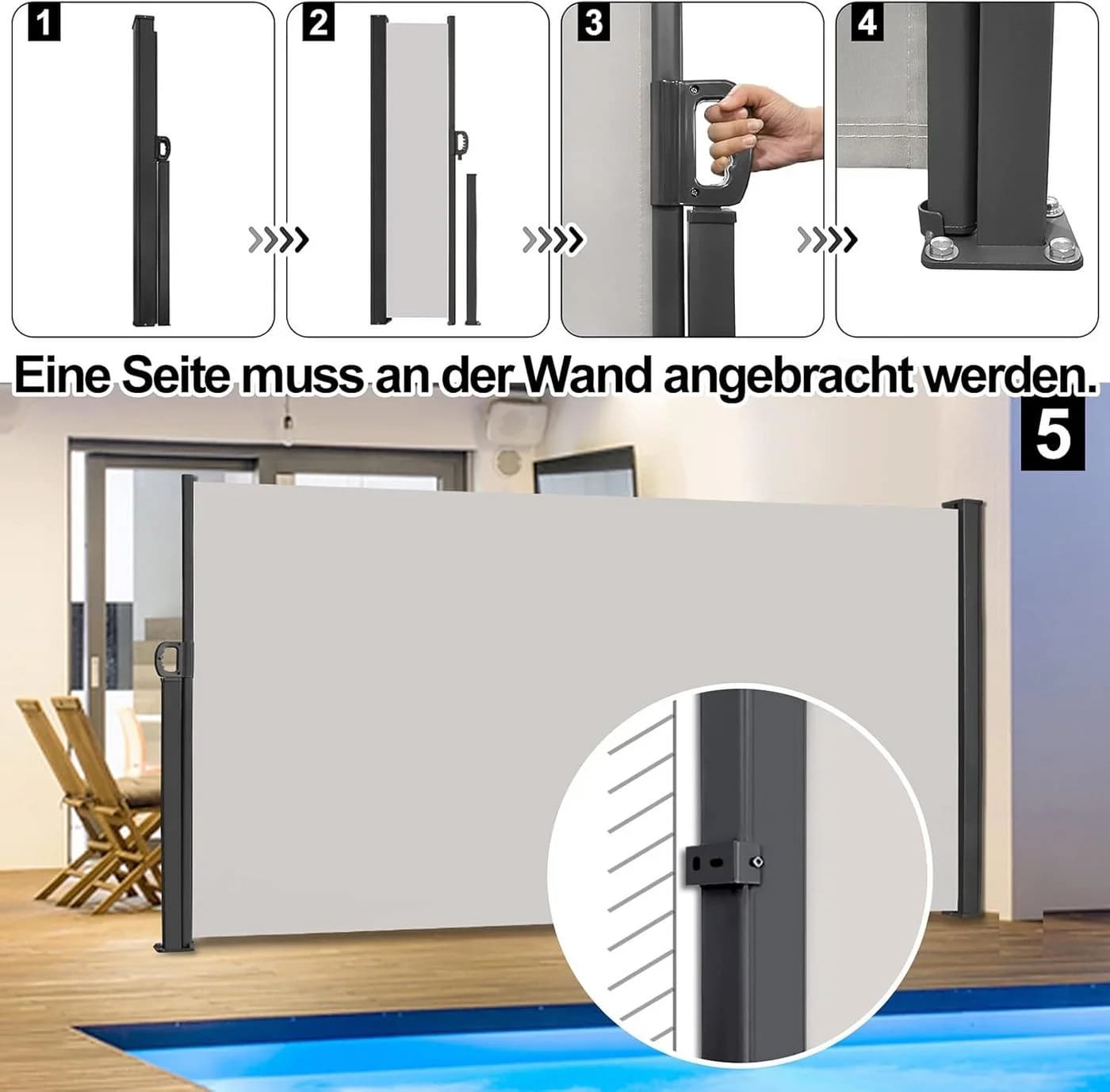 FIVMEN Seitenmarkise Anthrazit/Grau Ausziehbar Sonnenschutz - Bild 4