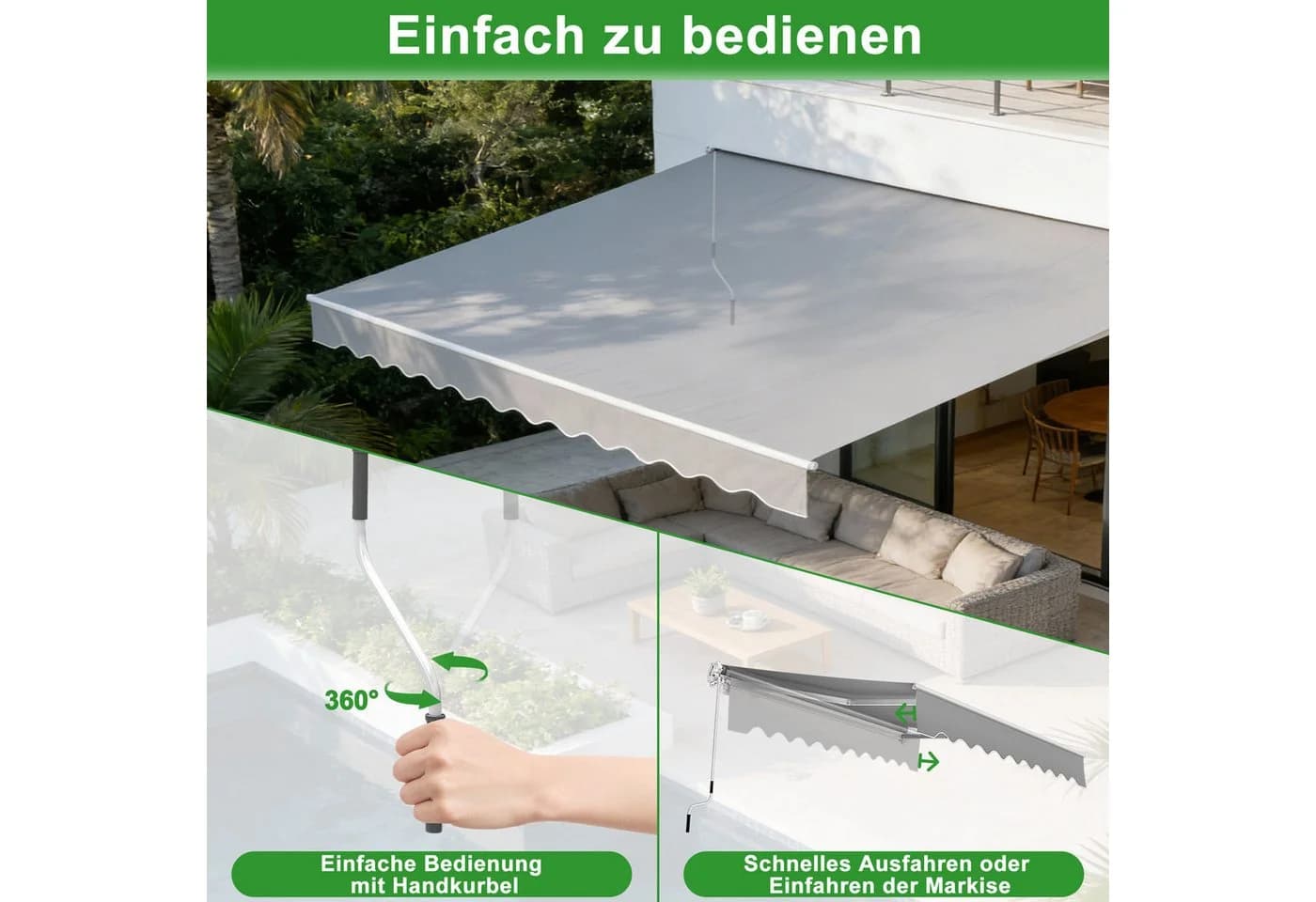 FIVMEN Gelenkarmmarkise Grau mit Kurbel - Bild 3