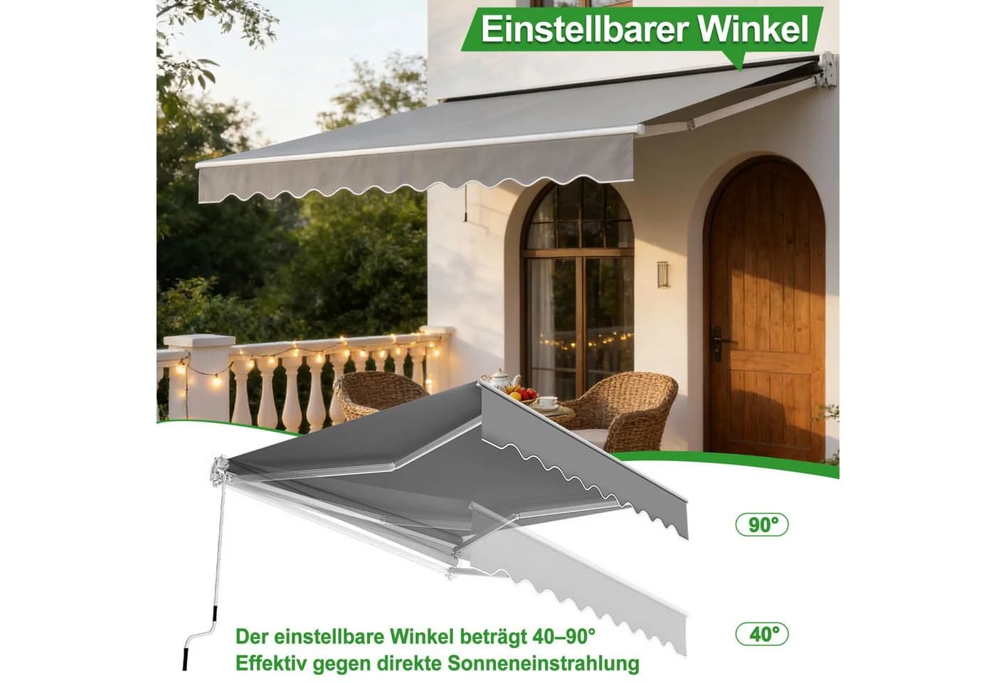 FIVMEN Gelenkarmmarkise Grau mit Kurbel - Bild 4