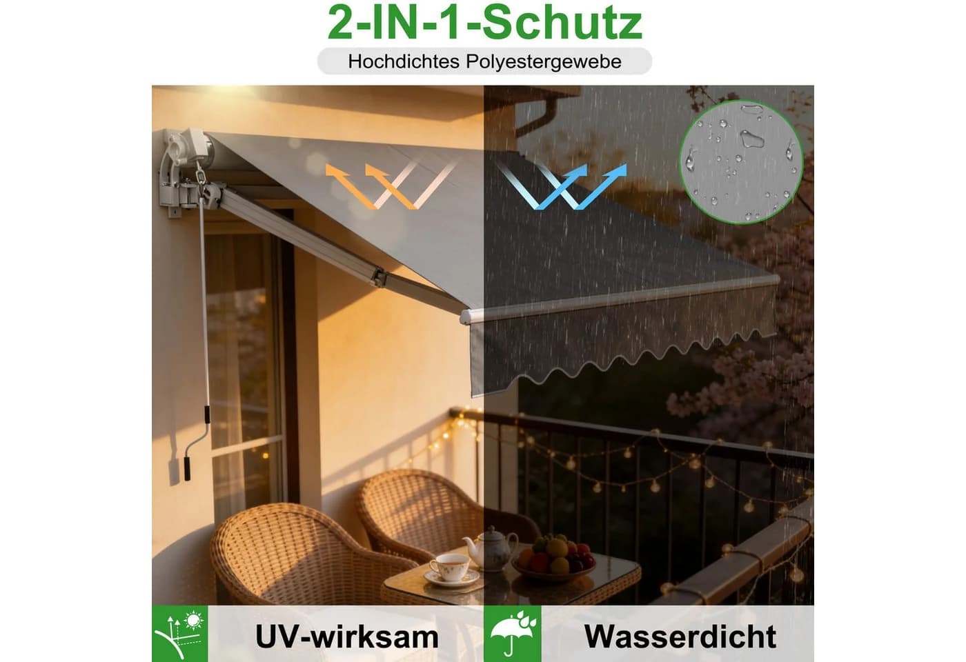 FIVMEN Gelenkarmmarkise Grau mit Kurbel - Bild 5