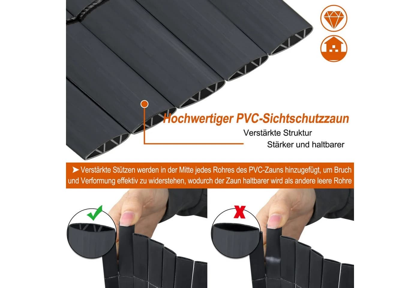 FIVMEN Sichtschutzmatte PVC Anthrazit Wetterfest - Bild 4