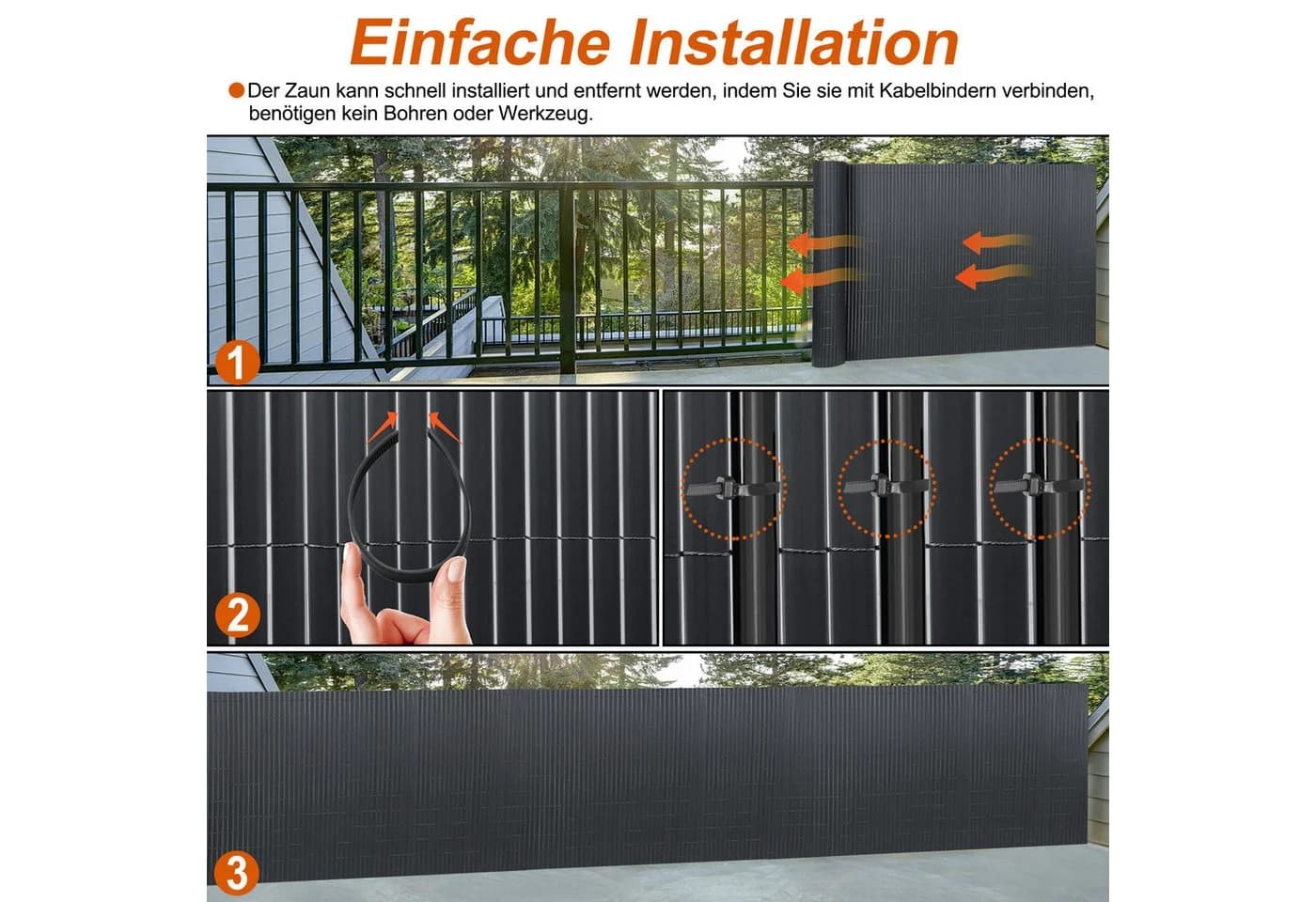 FIVMEN Sichtschutzmatte PVC Anthrazit Wetterfest - Bild 5
