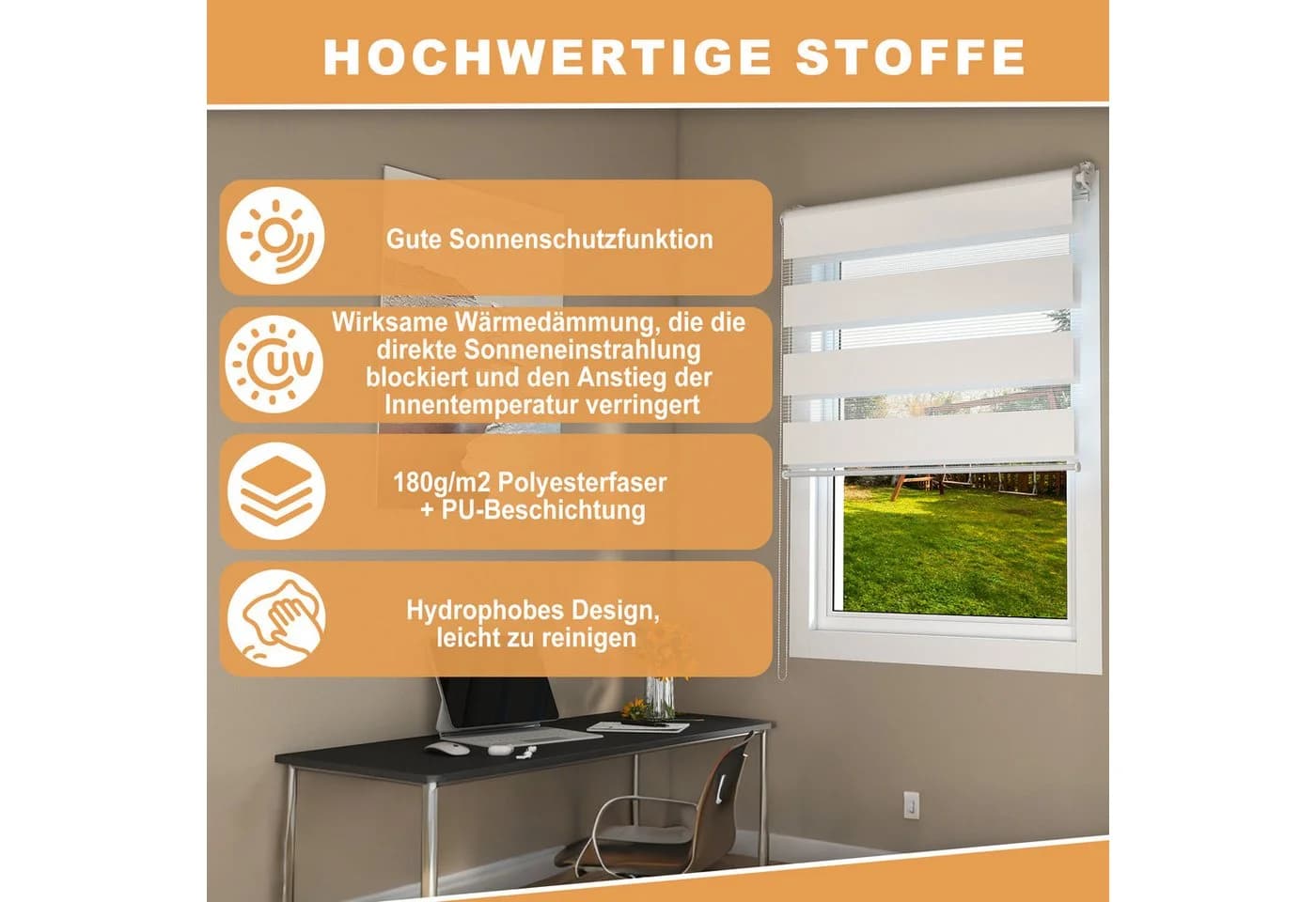 FIVMEN Doppelrollo ohne Bohren Klemmfix Zebrarollo - Bild 4