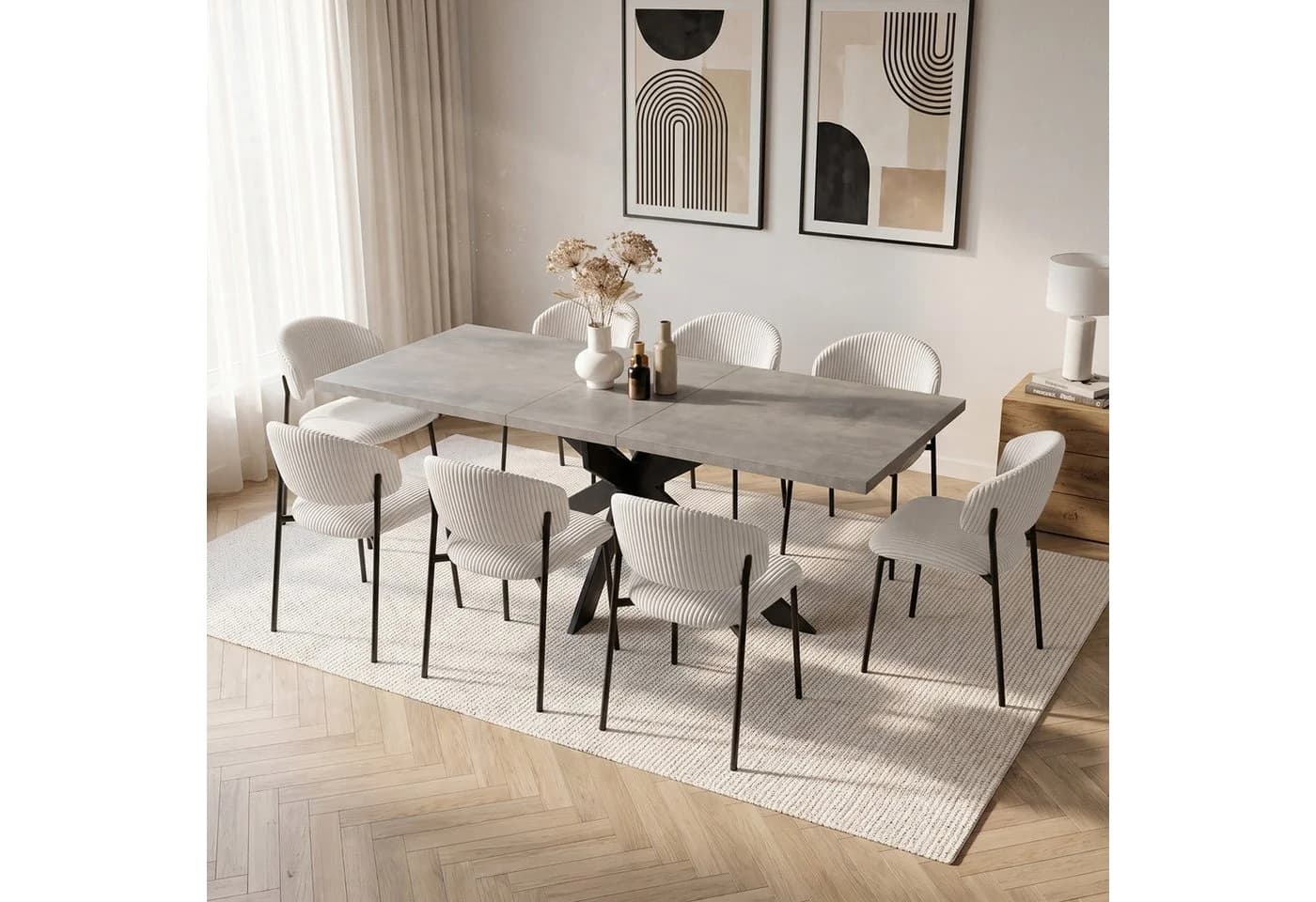 Jiexi Essgruppe Ausziehbar 160-200cm Hell Rhein Cord Stühle - Bild 2