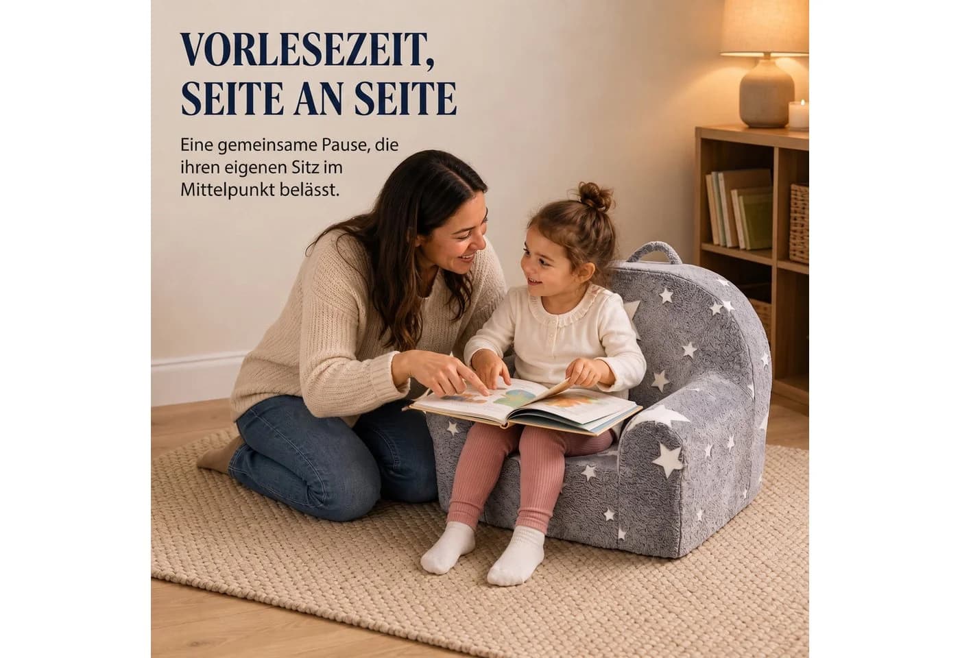 Jiexi Kindersessel Grau mit leuchtenden Sternen und Lamm-Fleece Bezug - Bild 3
