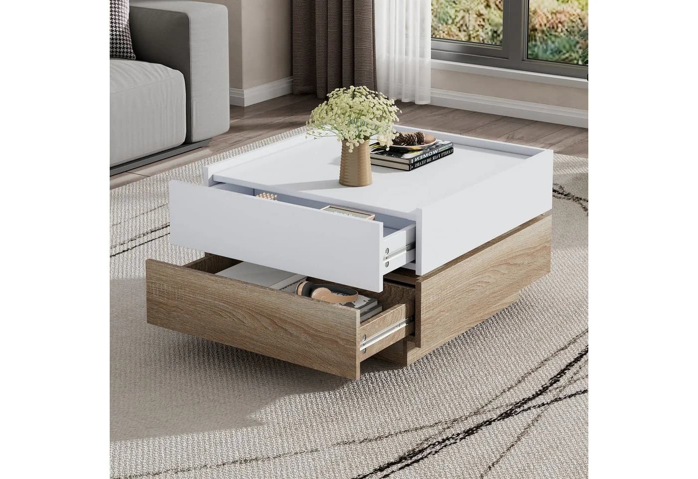 IDEASY Couchtisch mit 360° schwenkbarer Ablage und Schubladen - Bild 2