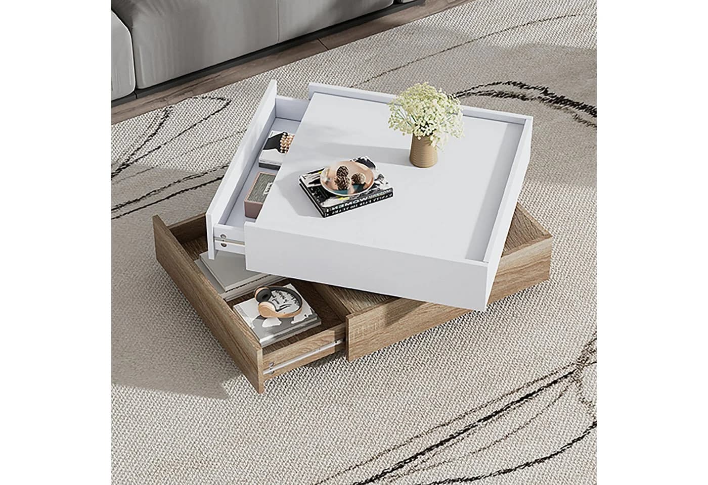 IDEASY Couchtisch mit 360° schwenkbarer Ablage und Schubladen - Bild 5