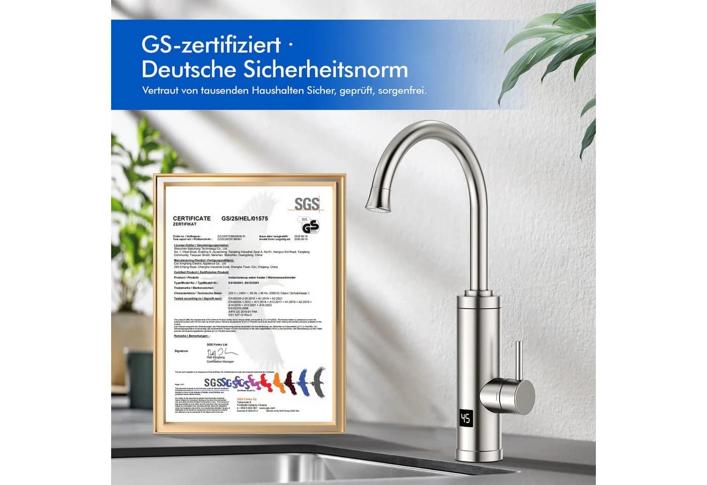 HOMELODY Küchenarmatur mit Durchlauferhitzer 3300W Edelstahl - Bild 3