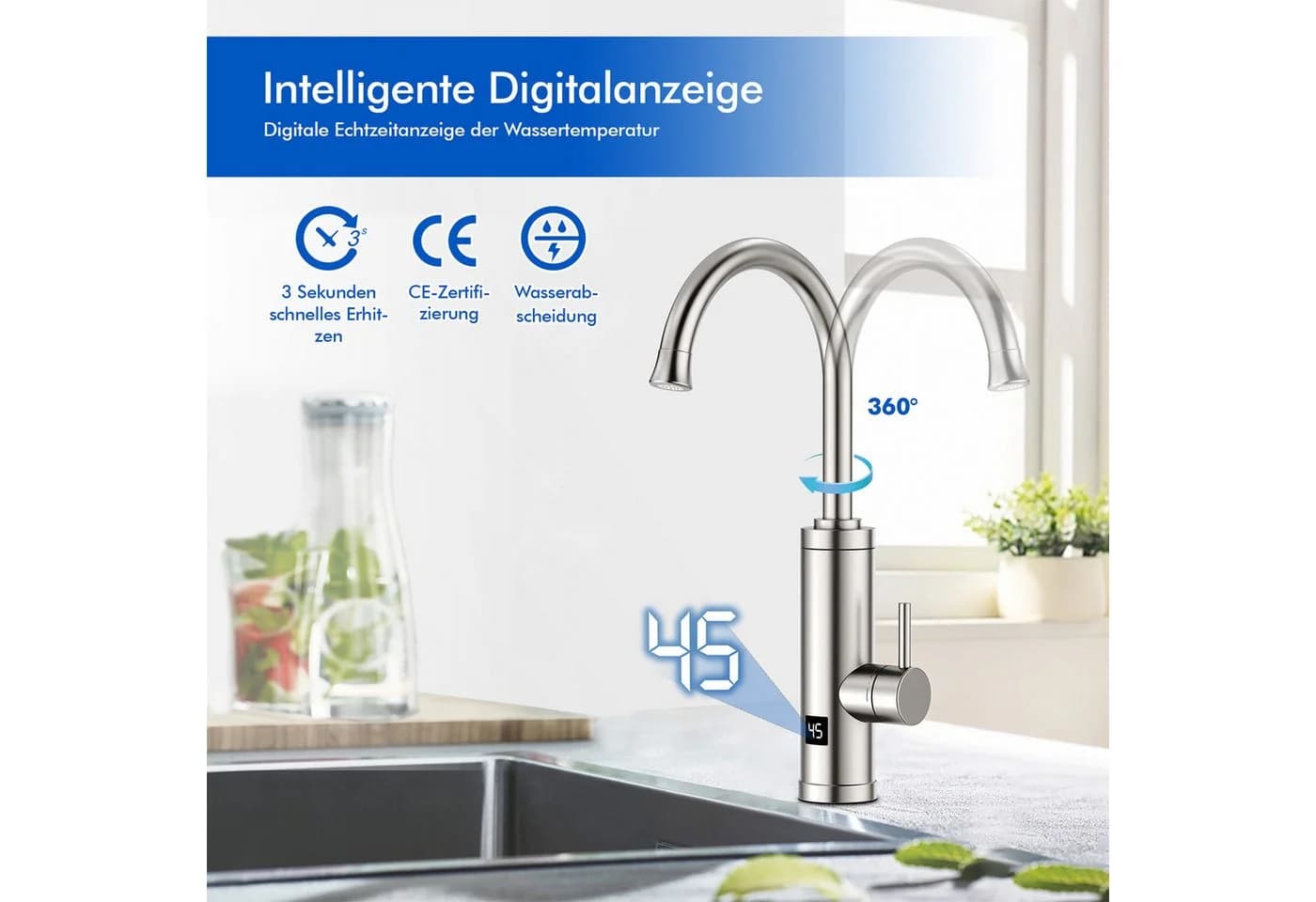 HOMELODY Küchenarmatur mit Durchlauferhitzer 3300W Edelstahl - Bild 5