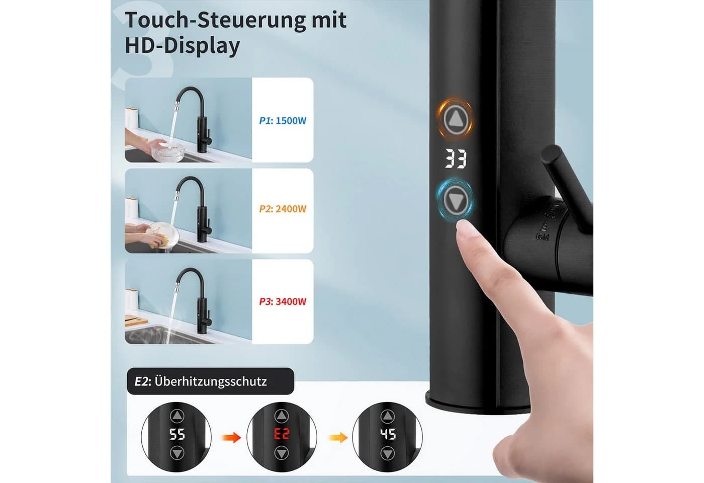 HOMELODY Küchenarmatur mit Durchlauferhitzer Schwarz 360° drehbar - Bild 4