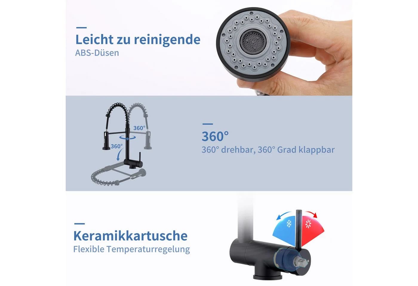 DESFAU Klappbare Küchenarmatur Schwarz 360° Edelstahl 304 - Bild 3