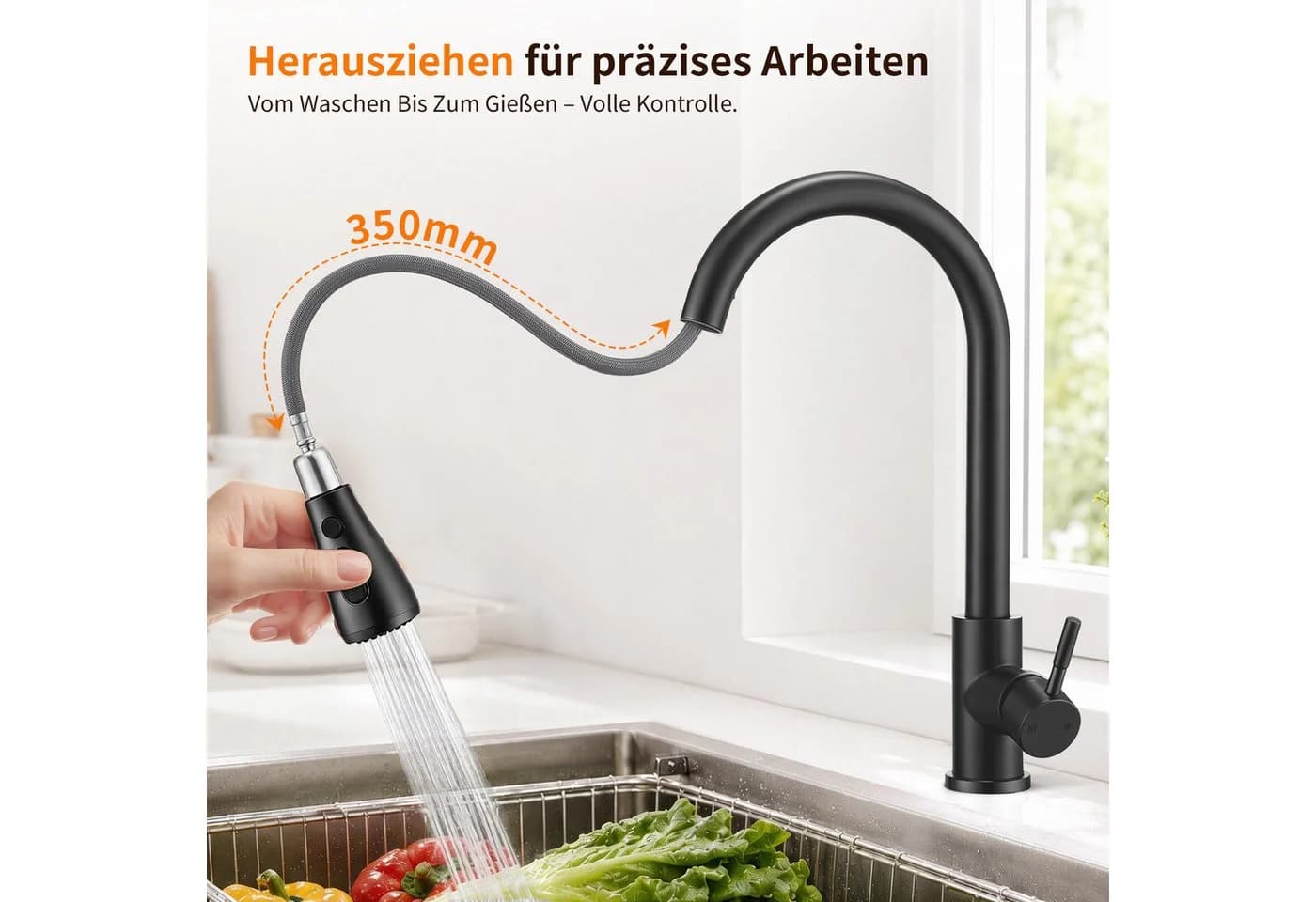 DESFAU Ausziehbare Küchenarmatur Schwarz SUS304 Edelstahl - Bild 3