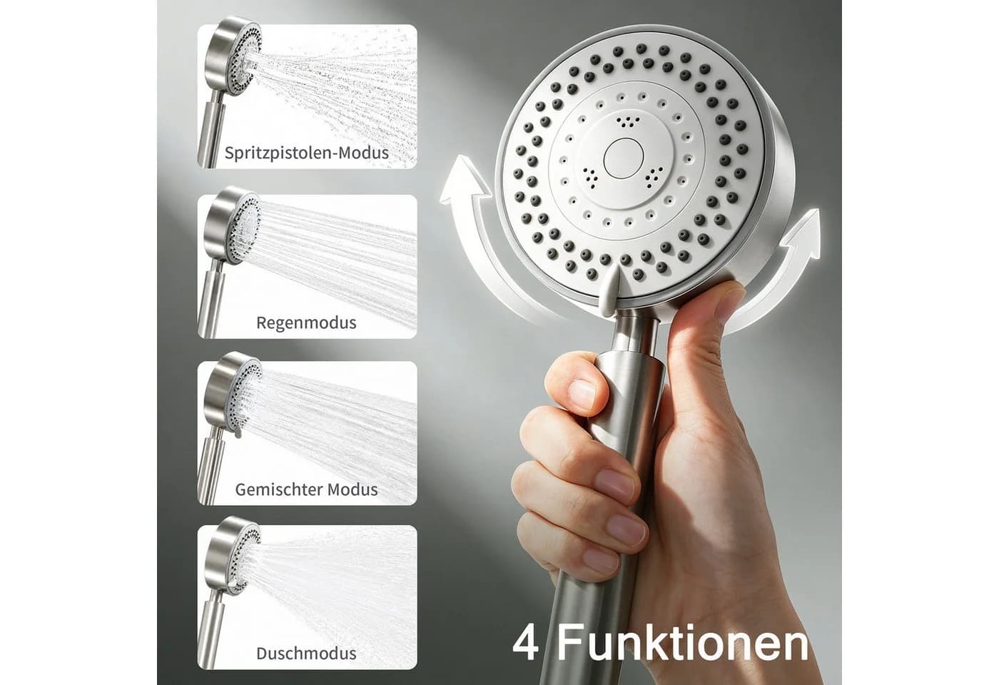 DESFAU Wannenarmatur Set gebürstet mit 4-strahliger Handbrause - Bild 5