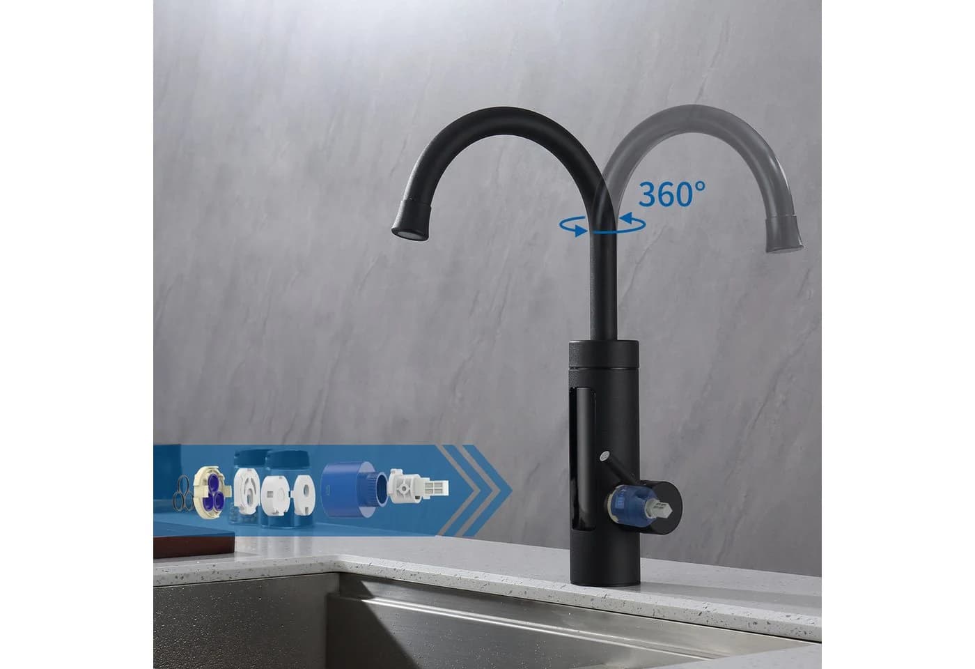 HOMELIVE Küchenarmatur mit Durchlauferhitzer Schwarz 360° drehbar - Bild 3