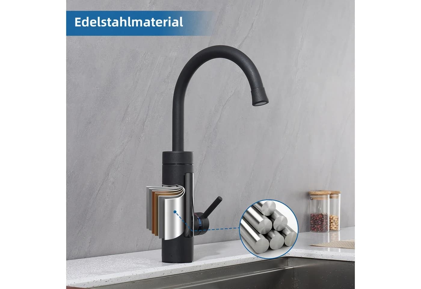 HOMELIVE Küchenarmatur mit Durchlauferhitzer Schwarz 360° drehbar - Bild 5